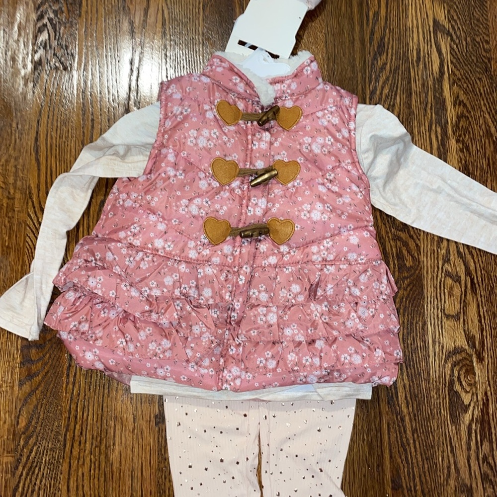 NWT NANNETTE LEPORE GIRLS 3P floral ruffle vest with shirt and sparkle legging 6 - Picture 2 of 6